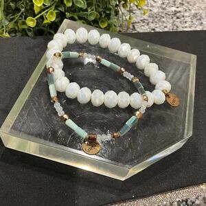 Erimish White/Aqua Beaded Bracelet Set